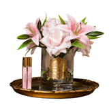 Cote Noire Luxury Lilies & Roses Bouquet - French Pink / Gold Badge