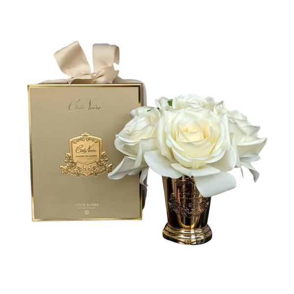 Cote Noire Seven Rose Bouquet in Champagne Metal Vase (Ivory White) - Beauty Affairs 1