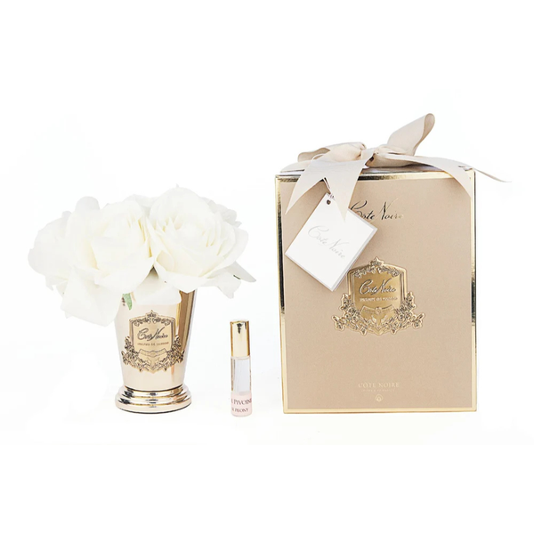 Cote Noire Seven Rose Bouquet in Champagne Metal Vase (Ivory White) - Beauty Affairs 2
