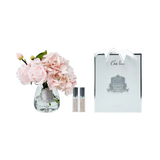 Cote Noire Tea Rose & Hydrangea Bouquet Clear Tear Drop Glass - Pink